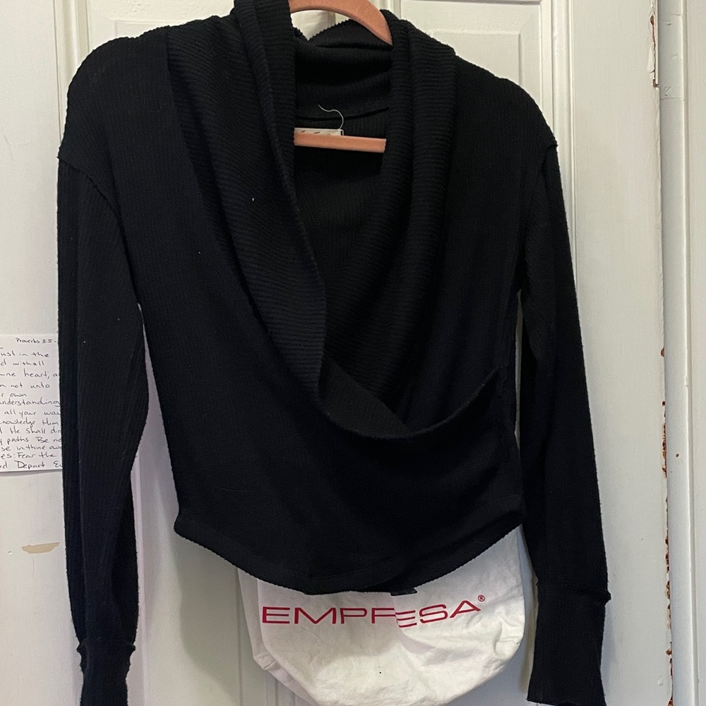Free people Black faux wrap Sweater